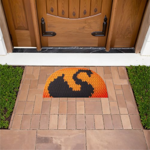 Black Swan Profile in Sunset Artisan Crochet Print Doormat
