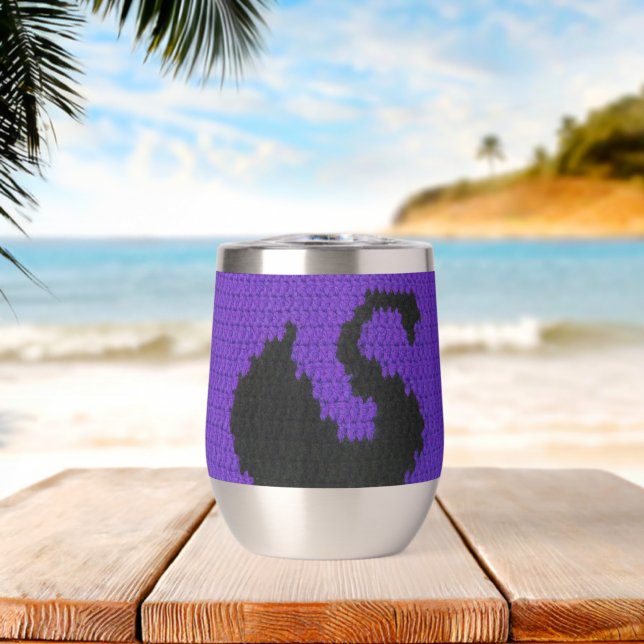 Black Swan Profile Purple Artisan Crochet Print    Thermal Wine Tumbler (Beach (Rotated))