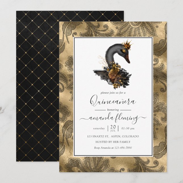 Black Swan Quinceañera Invitation (Front/Back)