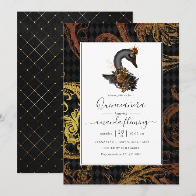 Black Swan Quinceañera Invitation (Front/Back)