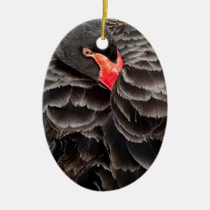 Black swan resting ceramic ornament