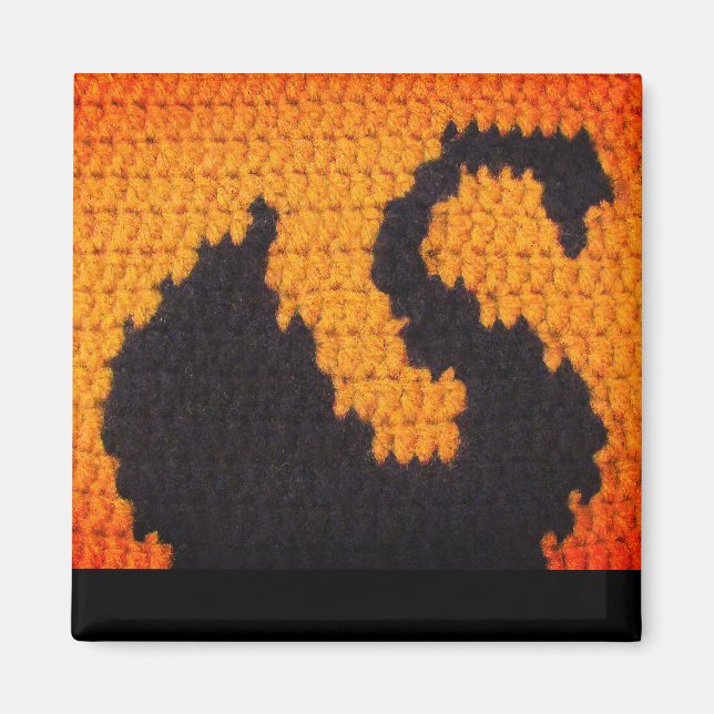 Black Swan Silhouette and Sunset Crochet Print on Magnet (Front)