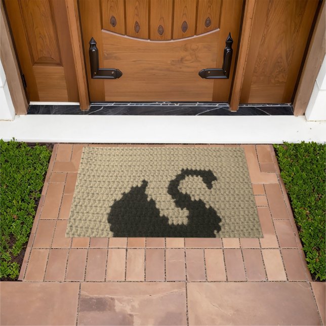 Black Swan Silhouette Natural Crochet Print Doormat (Outdoor)