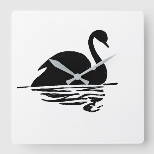 Black Swan Silhouette Square Wall Clock