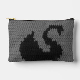 Black Swan Smokey Gray Artisan Crochet Print     Accessory Pouch