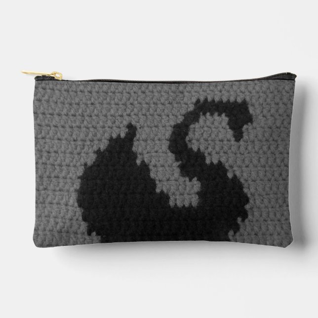Black Swan Smokey Gray Artisan Crochet Print     Accessory Pouch (Front)