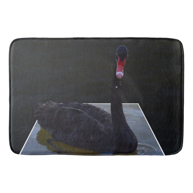 Black Swan Swimming In Dimensional Pond, Bathroom Mat (Front)
