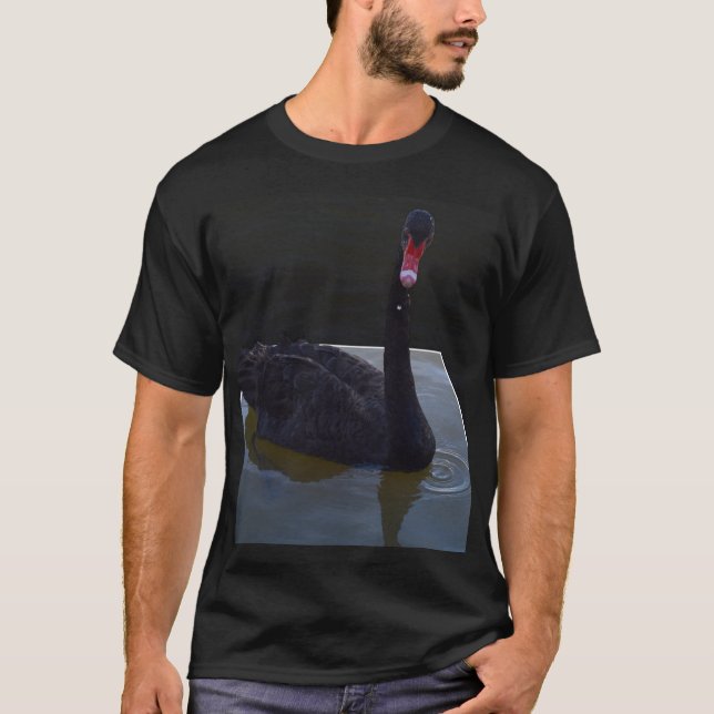 Black Swan Swimming In Dimensional Pond, T-Shirt (Front)