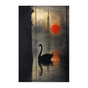 Black Swan under a red Sun Dark Moody Wall art