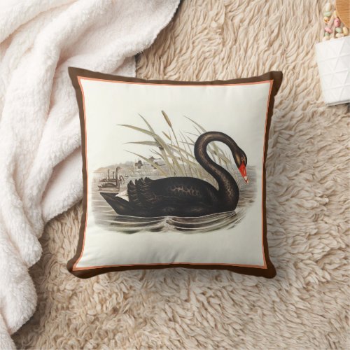 Black Swan Vintage Throw Pillow