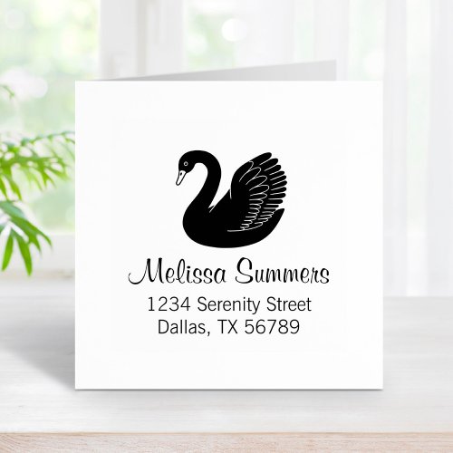 Black Swan Wings up Address Rubber Stamp