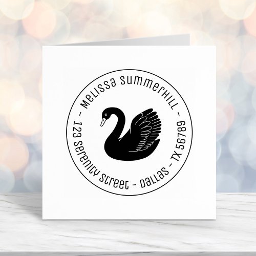 Black Swan Wings up Round Address Self_inking Stamp
