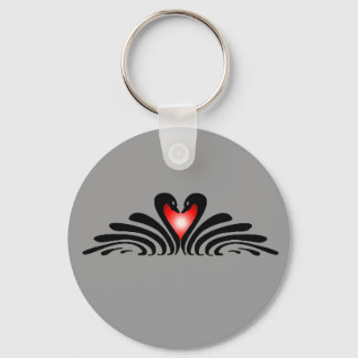 BLACK SWANS & HEART by SHARON SHARPE Keychain