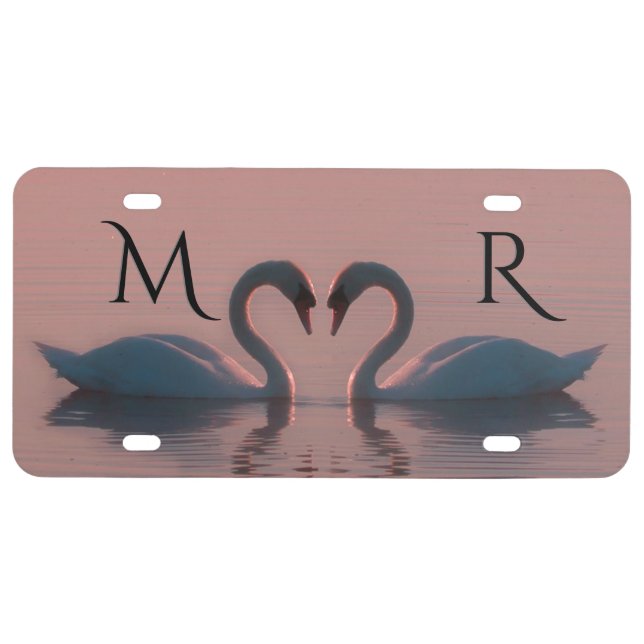 Black Swans Must Be Love Pink Sky Monogram License Plate (Front)