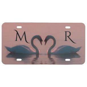 Black Swans Must Be Love Pink Sky Monogram License Plate