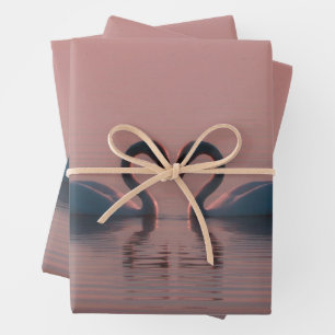 Black Swans Must Be Love Pink Sky Wrapping Paper Sheets
