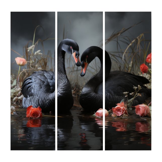 Black swans on the water triptych (Front)