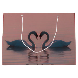 Black Swans Swim Pink Sky Large Gift Bag