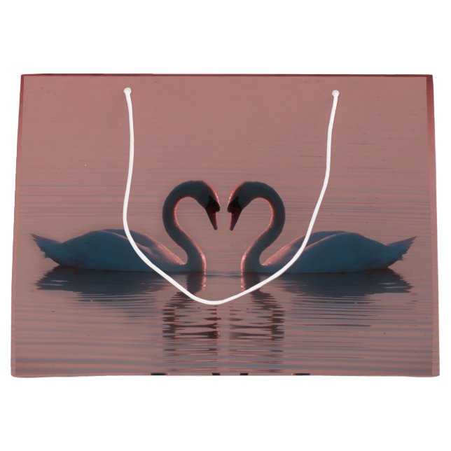 Black Swans Swim Pink Sky Large Gift Bag (Front)