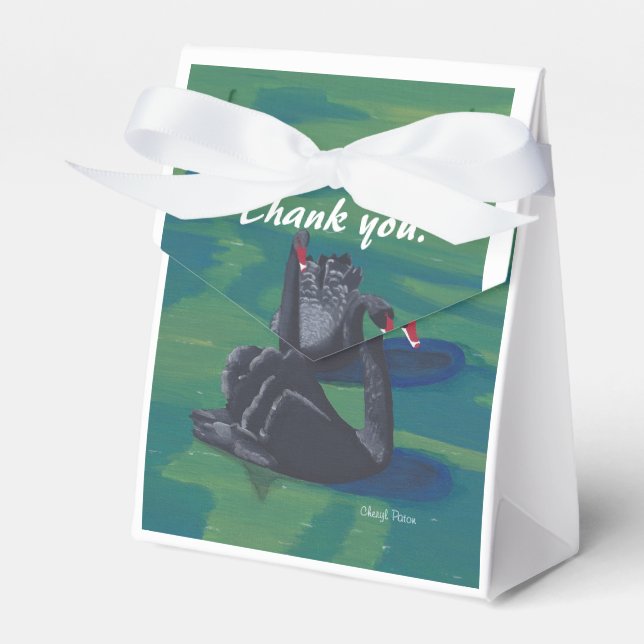Black Swans Swimming Wedding Favor Boxes (Front Side)