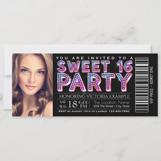Black Sweet 16 Birthday Party Invitation (Front)
