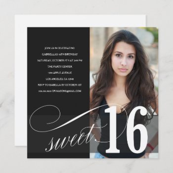 Black Sweet 16 Party Invitation by PinkMoonPaperie at Zazzle