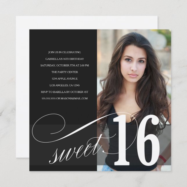Black Sweet 16 Party Invitation (Front/Back)