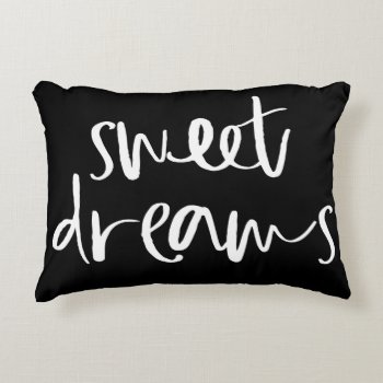 Black Sweet Dreams Hand Lettering Pillow by KeikoPrints at Zazzle
