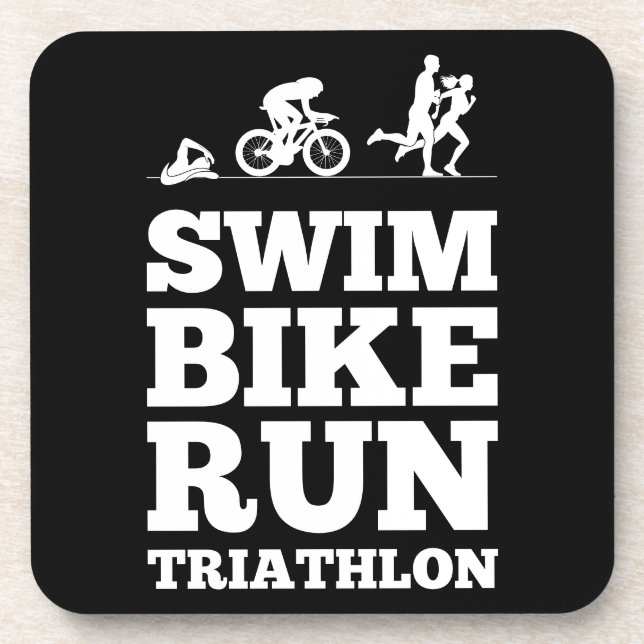 Black • Swim Bike Run Triathlon Motivation Beverage Coaster (Front)