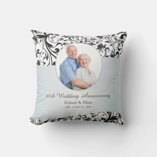 Black Swirl 60th Wedding Anniversary Photo Throw Pillow