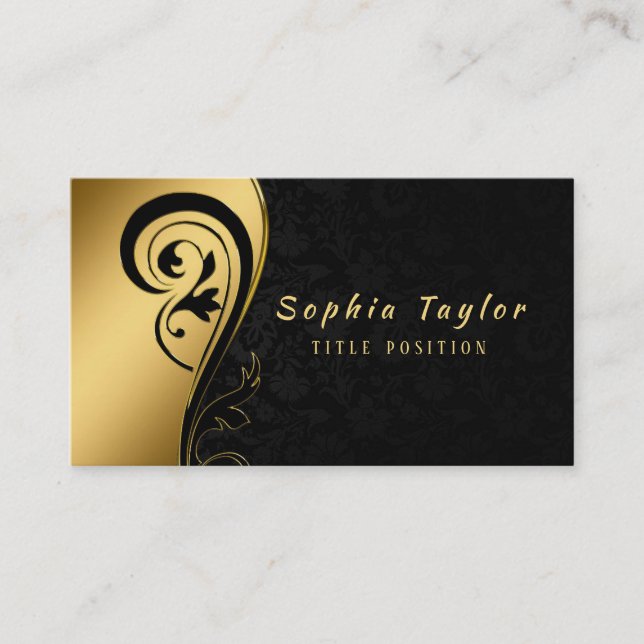 Black Swirl And Damask Business Card (Front)