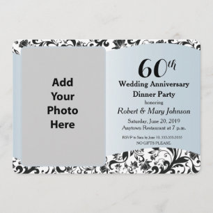 Black Swirl & Blue 60th Wedding Anniversary Photo Invitation
