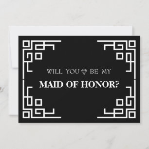 Black Swirl Border Will You Be My Maid of honor Invitation