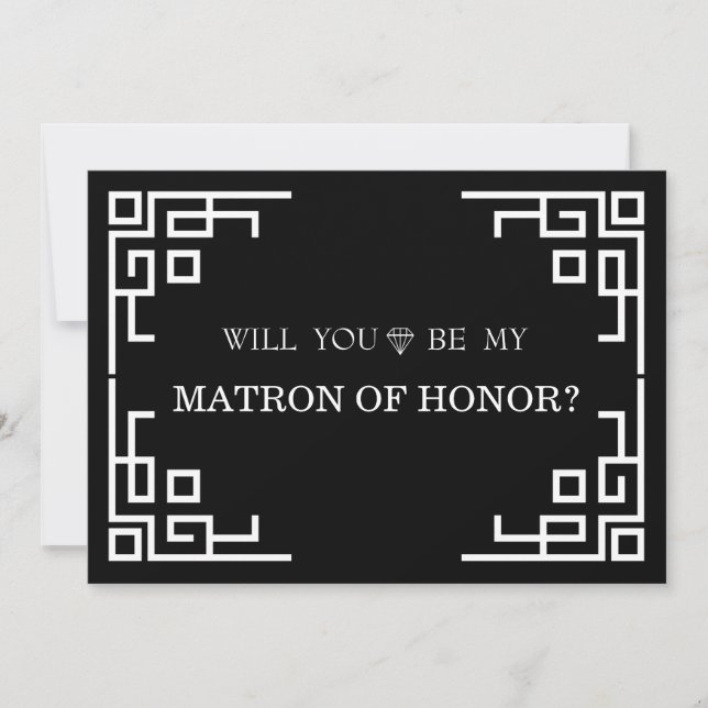 Black Swirl Border Will You Be My Matron of honor Invitation (Front)