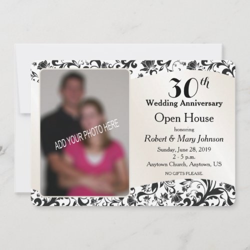 Black Swirl  Cream 30th Wedding Anniversary Photo Invitation