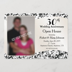 Black Swirl & Cream 30th Wedding Anniversary Photo Invitation