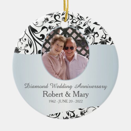 Black Swirl Diamond 60th Wedding Anniversary Photo Ceramic Ornament