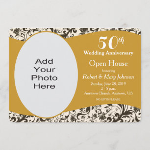 Black Swirl & Gold 50th Wedding Anniversary Photo Invitation