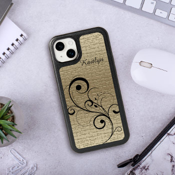 Black Swirl Gold Personalized Otterbox Iphone 14 Plus Case by MegaCase at Zazzle