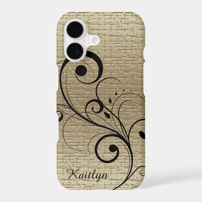 Black Swirl Gold Texture Personalized Case-Mate iPhone Case (Back)
