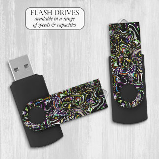 Black Swirl Green Accent Stained Glass Design Flash Drive