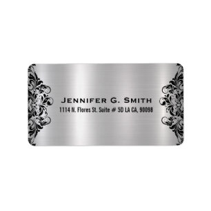 Black Swirl Metallic Silver Background Label