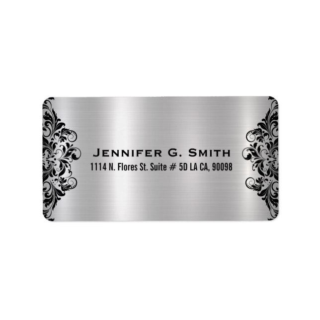 Black Swirl Metallic Silver Background Label (Front)