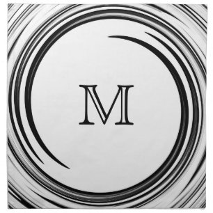 Black Swirl Modern Abstract Monogram Cloth Napkin