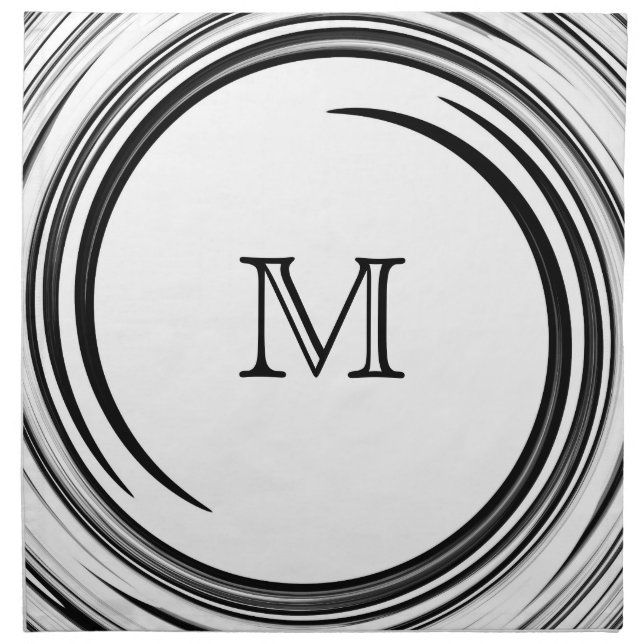Black Swirl Modern Abstract Monogram Cloth Napkin (Front)