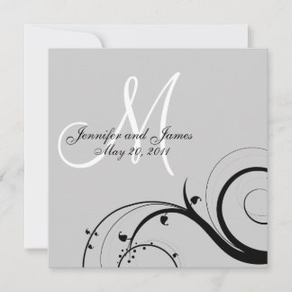 Black Swirl Monogram Gray Wedding Invitation
