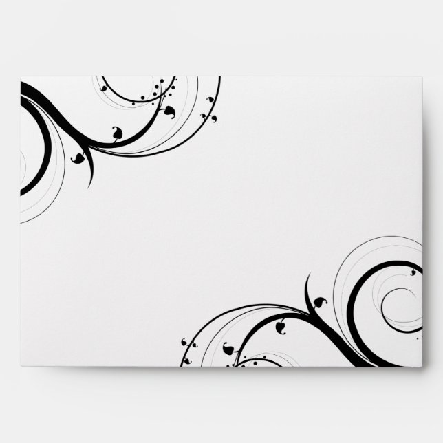 Black Swirl Red Monogram Envelopes (Front)