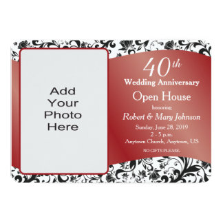 Black Swirl & Ruby 40th Wedding Anniversary Invitation