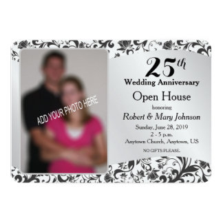 Black Swirl & Silver 25th Wedding Anniversary Card