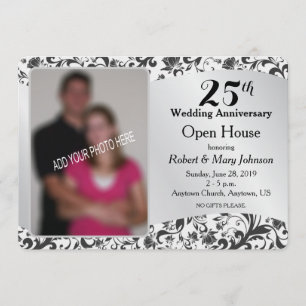 Black Swirl & Silver 25th Wedding Anniversary Invitation
